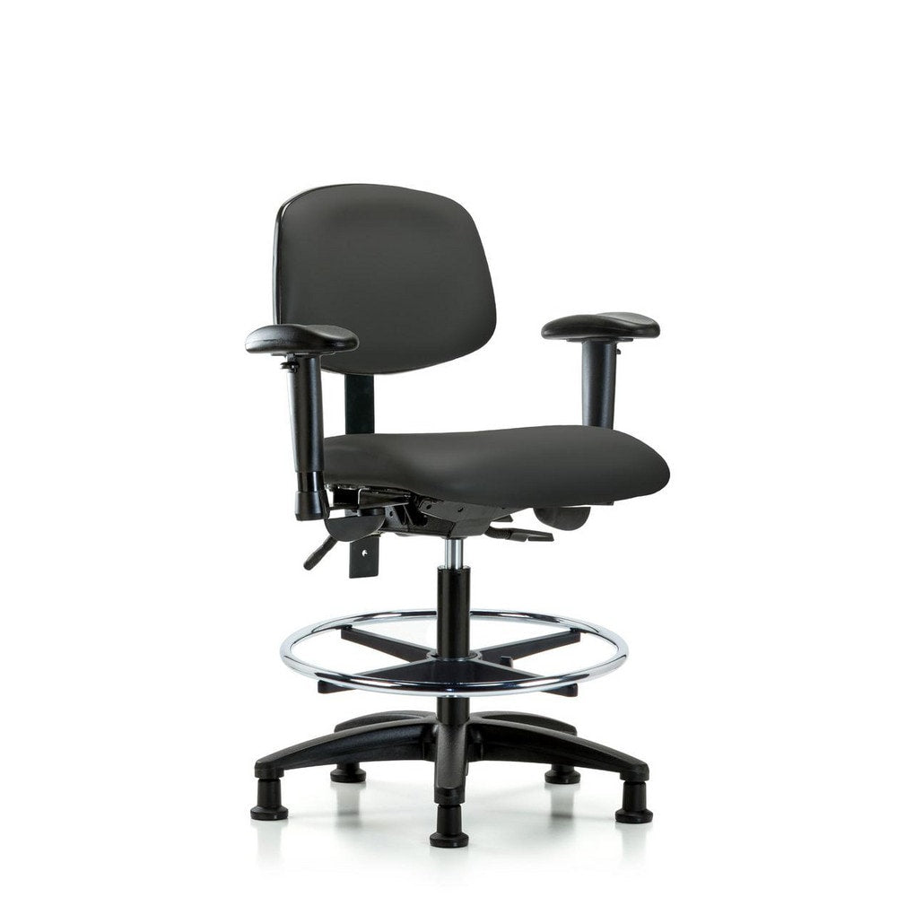 Ergonomic Multifunction Task Chair: Vinyl, 28-1/4" Seat Height, Charcoal