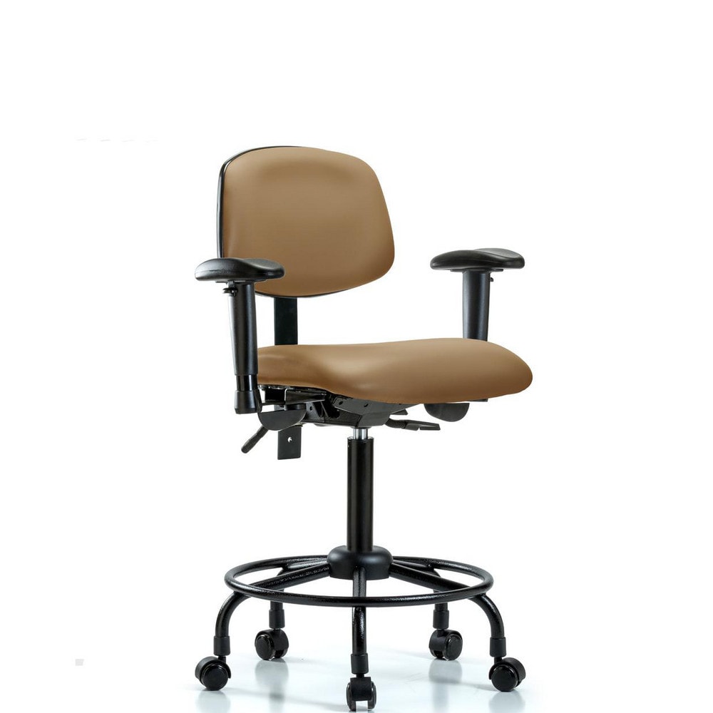 Ergonomic Multifunction Task Chair: Vinyl, 33" Seat Height, Taupe