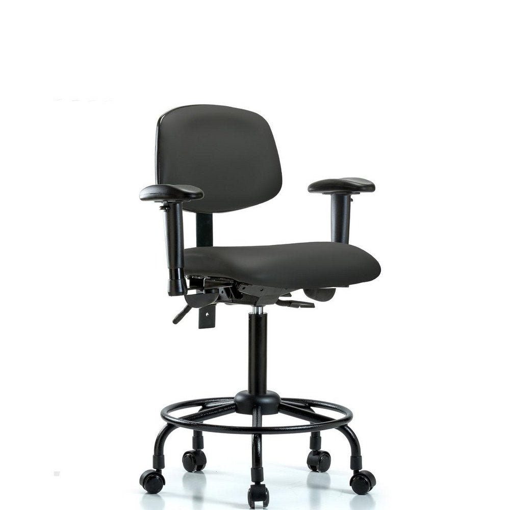 Ergonomic Multifunction Task Chair: Vinyl, 33" Seat Height, Charcoal