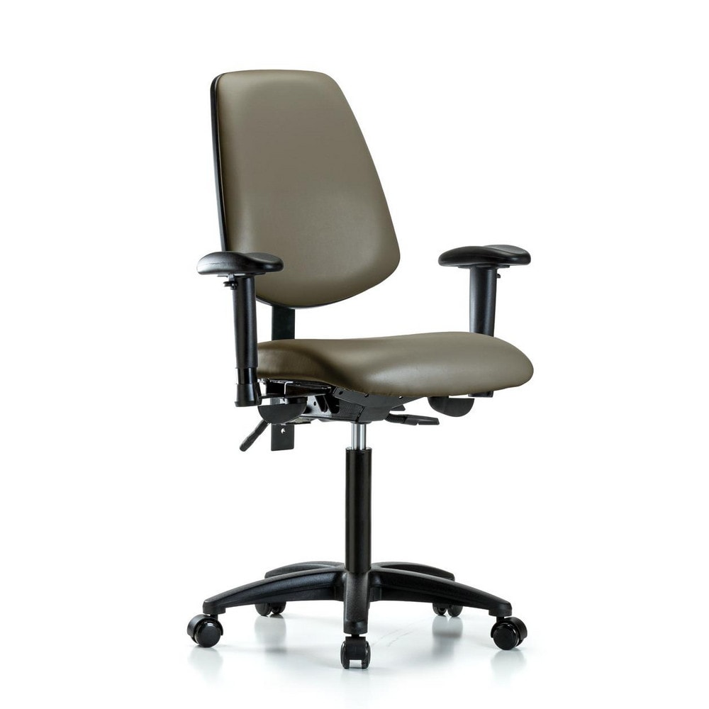 Ergonomic Multifunction Task Chair: Vinyl, 28-1/2" Seat Height, Taupe