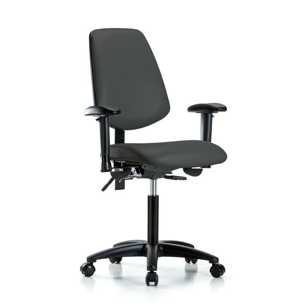 Ergonomic Multifunction Task Chair: Vinyl, 28-1/2" Seat Height, Charcoal