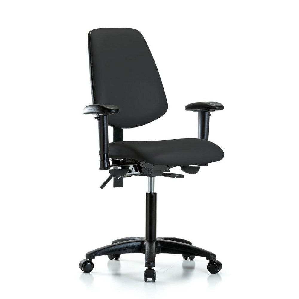 Ergonomic Multifunction Task Chair: Vinyl, 28-1/2" Seat Height, Black