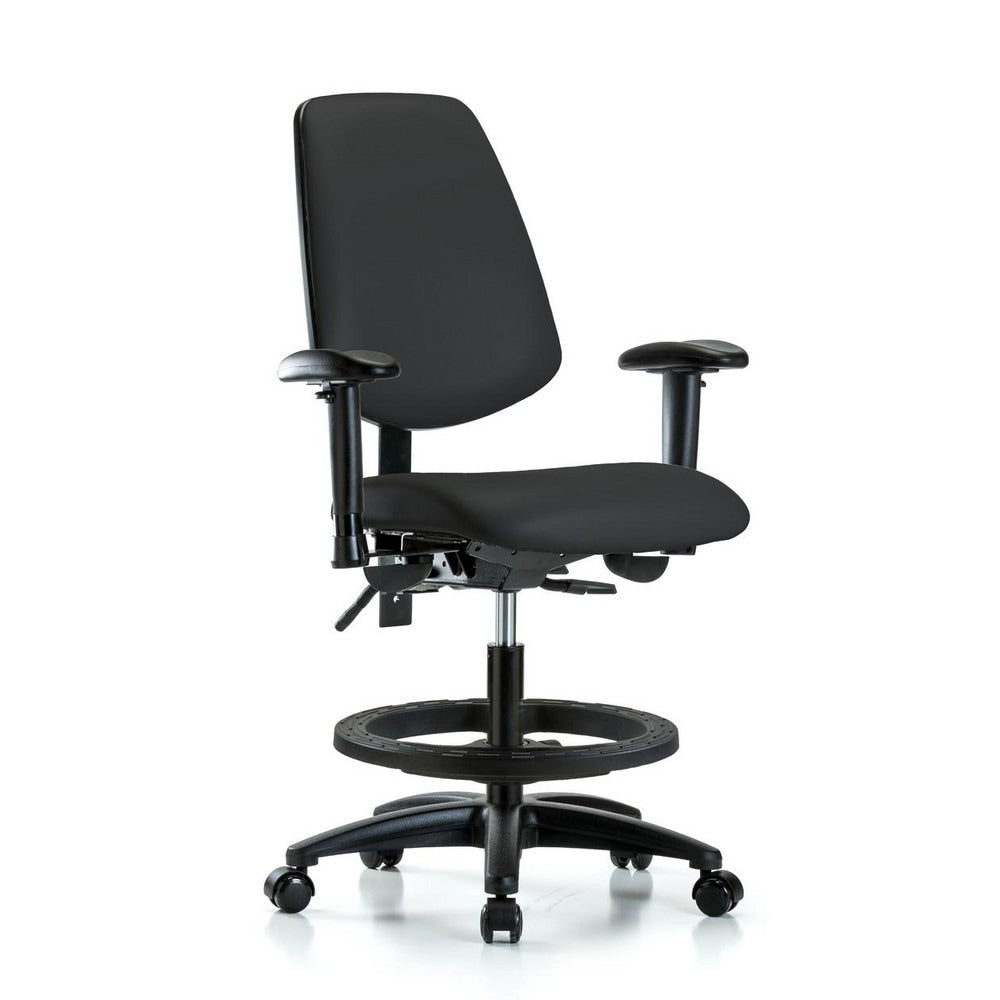 Ergonomic Multifunction Task Chair: Vinyl, 28-1/2" Seat Height, Black