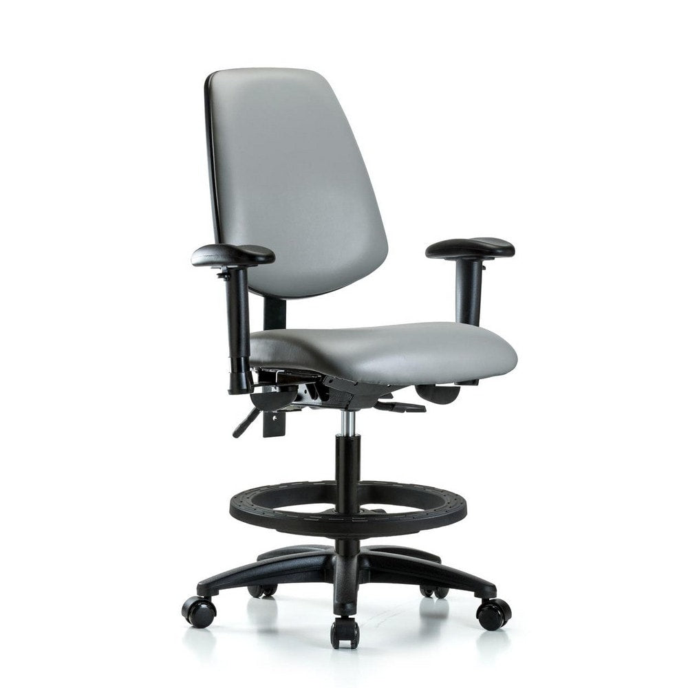 Ergonomic Multifunction Task Chair: Vinyl, 28-1/2" Seat Height, Sterling