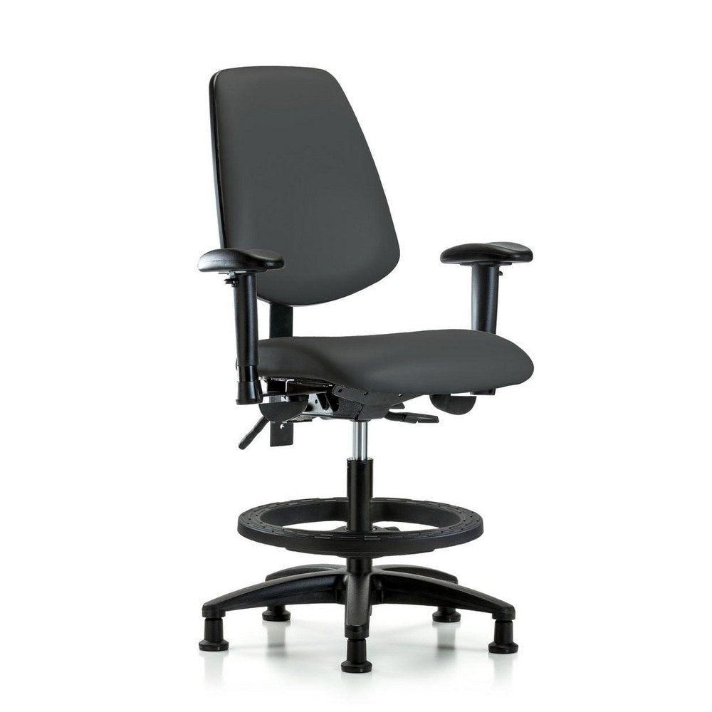 Ergonomic Multifunction Task Chair: Vinyl, 28-1/2" Seat Height, Charcoal