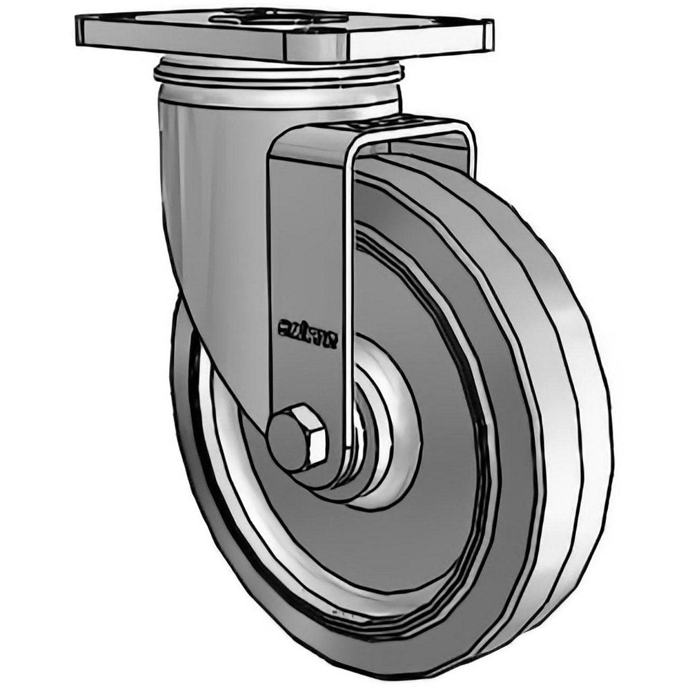 Swivel Top Plate Caster: Rubber on Polypropylene, 5" Wheel Dia, 1-1/4" Wheel Width, 300 lb Capacity, 6-1/16" OAH