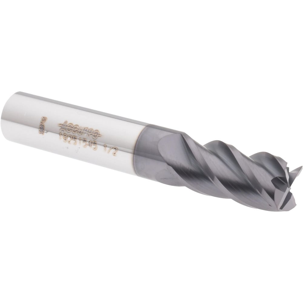 Square End Mill: 1/2" Dia, 1" LOC, 4 Flute, Solid Carbide