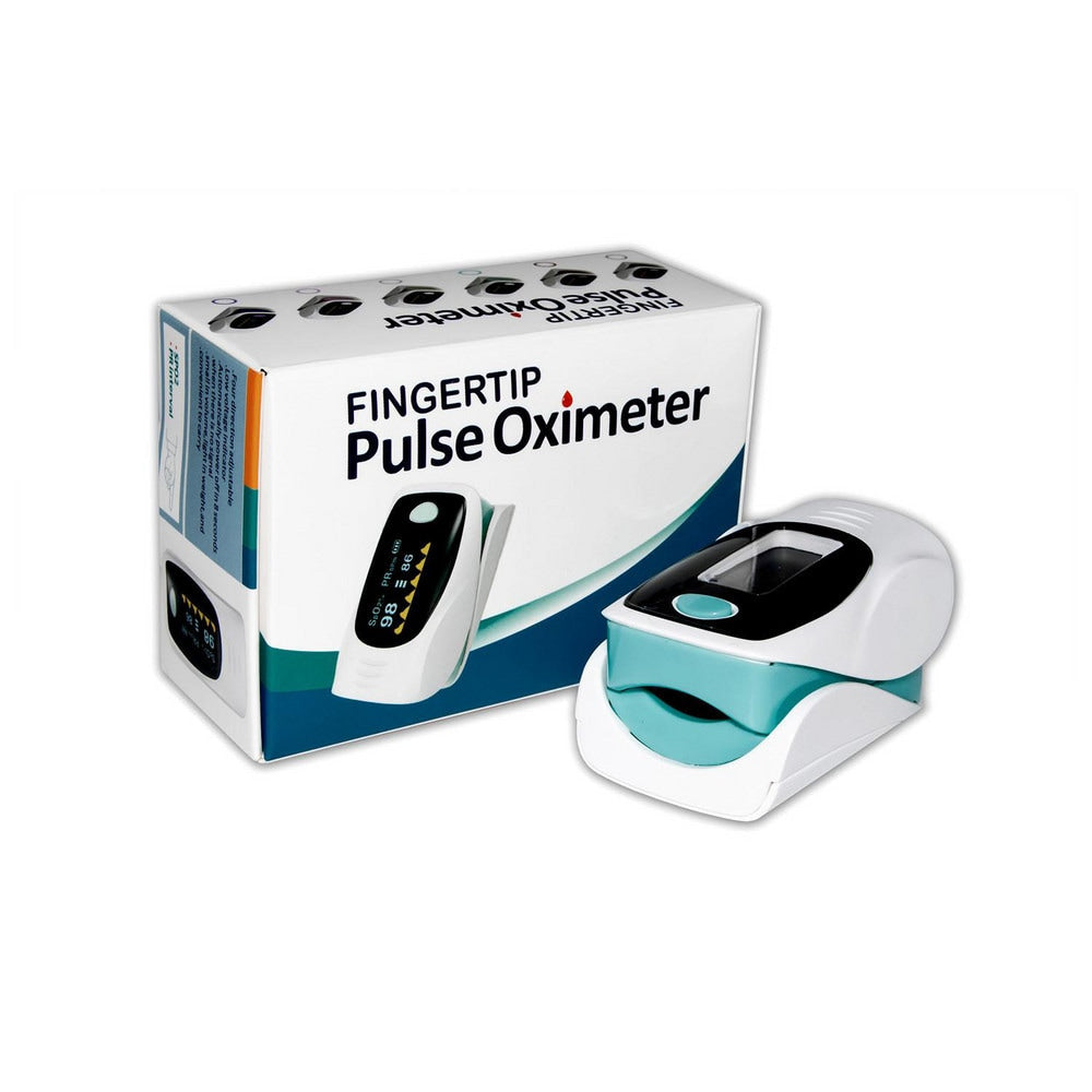 Medical Instruments; Type: Fingertip Pulse Oximeter; Includes: Fingertip Pulse Oximeter; Additional Information: Requires Two AAA Batteries (Not Included), SPO2 And Pulse Rate Display, Low Power Indicator, Automatic Shut-Down In 8 Sec., White Body With Bl