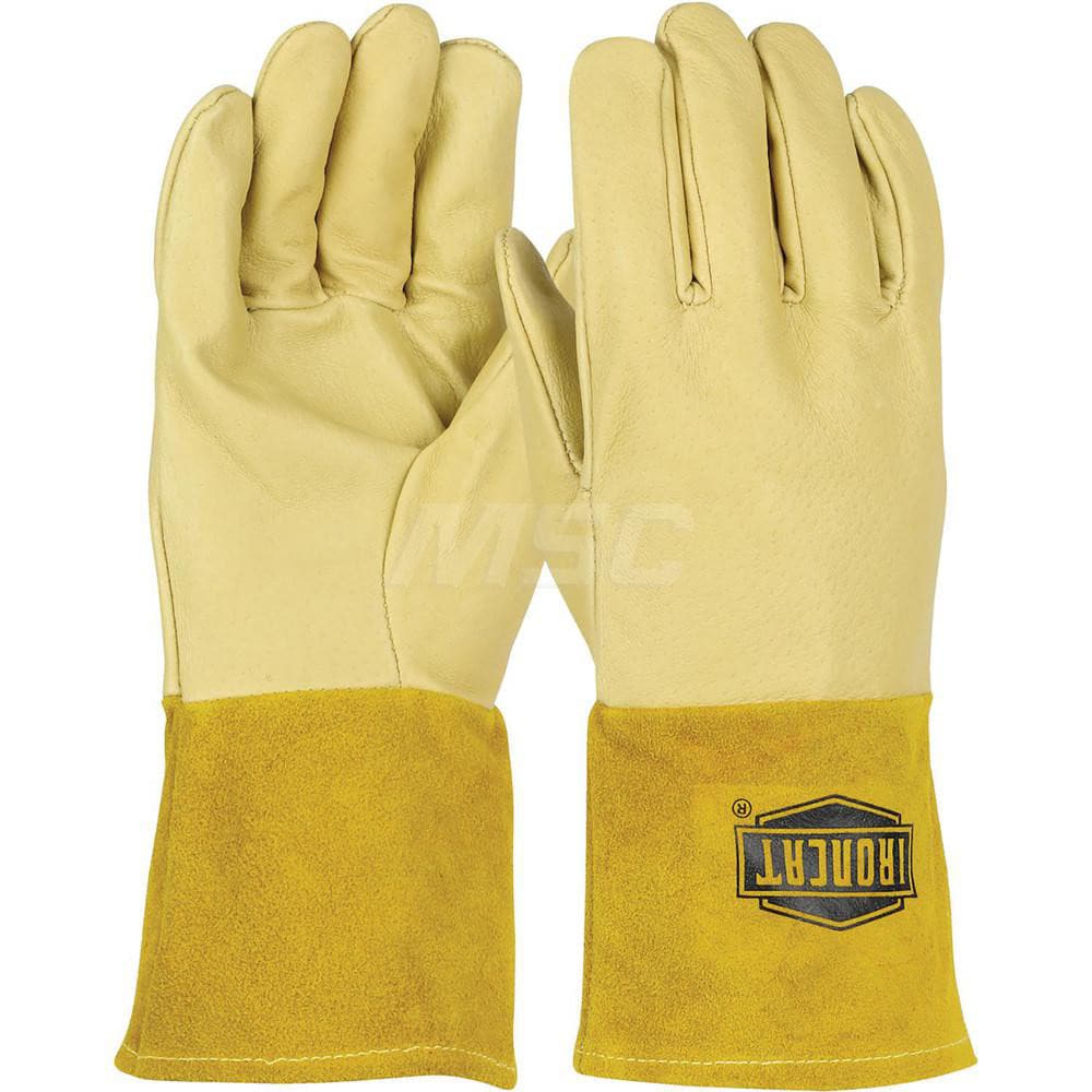 Welding Gloves: Ironcat 6021, Size Medium, Uncoated-Coated, Grain Pigskin Leather, Pair, for MIG