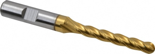 Ball End Mill: 1/4" Dia, 1-3/4" LOC, 4 Flute, High Speed Steel