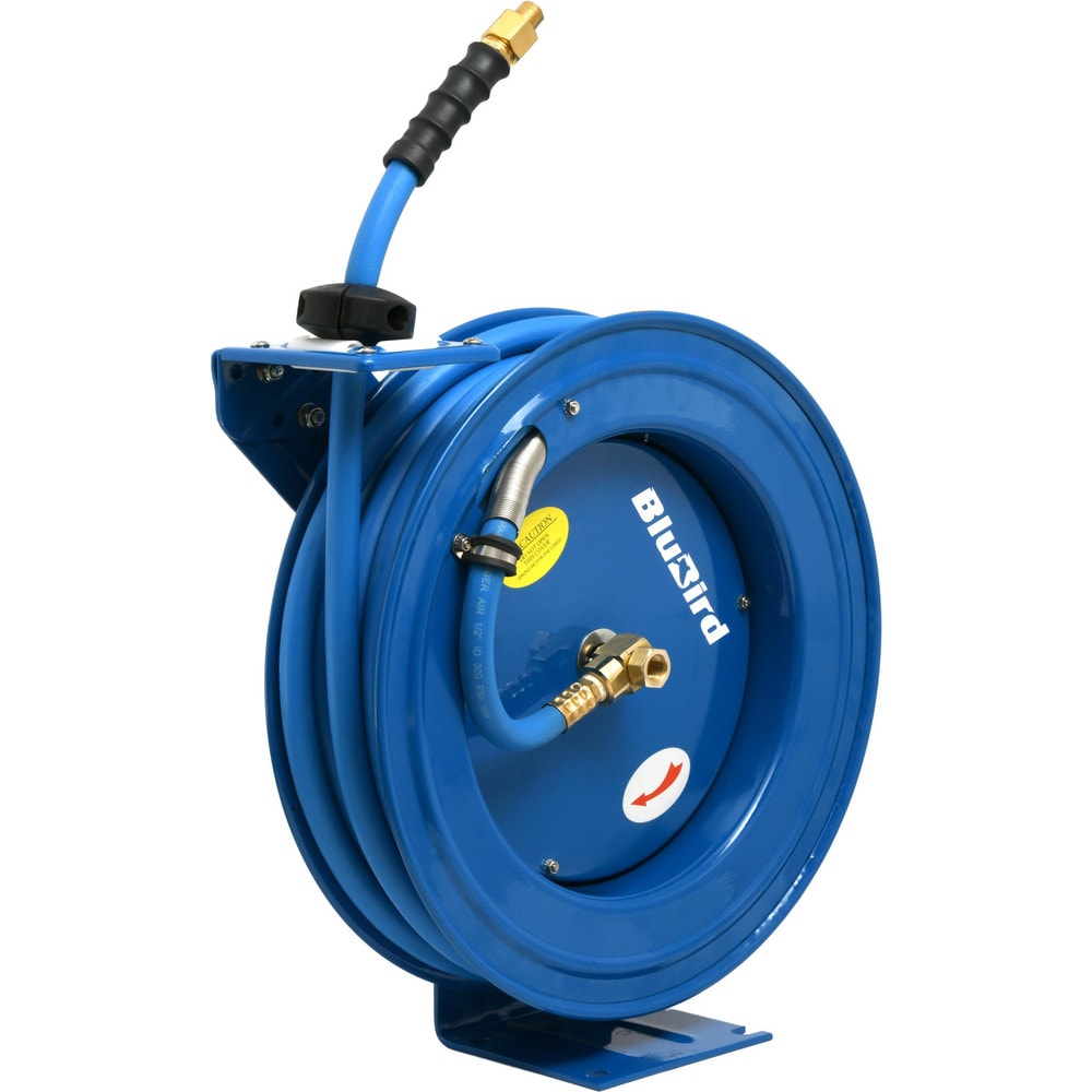 BluBird 1/2" x 50' Rubber Air Hose Heavy Duty Single Arm Reel