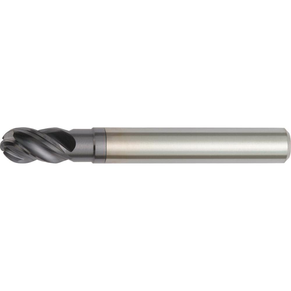 Ball End Mill: 5.00 mm Dia, 9.00 mm LOC, 4 Flute, Solid Carbide