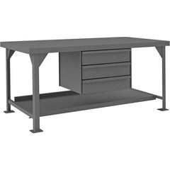 Heavy-Duty Work Table: 72" Wide, 6 to 34-1/4" High, Powder Coated & Textured, Steel Top, Steel Base, Gray