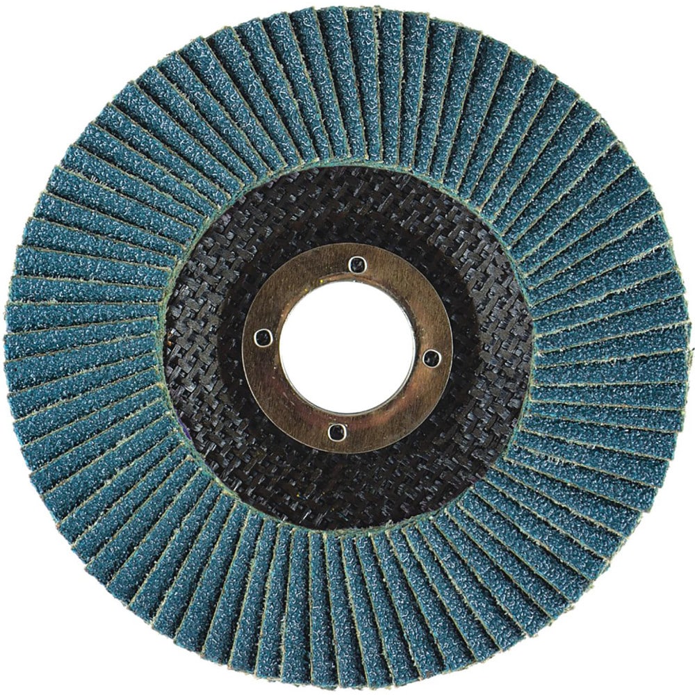 Flap Disc:  4-1/2" Dia, 7/8" Hole, 120 Grit, Zirconia Alumina, Type 27