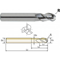 Ball End Mill: 3 Flute(s), Solid Carbide