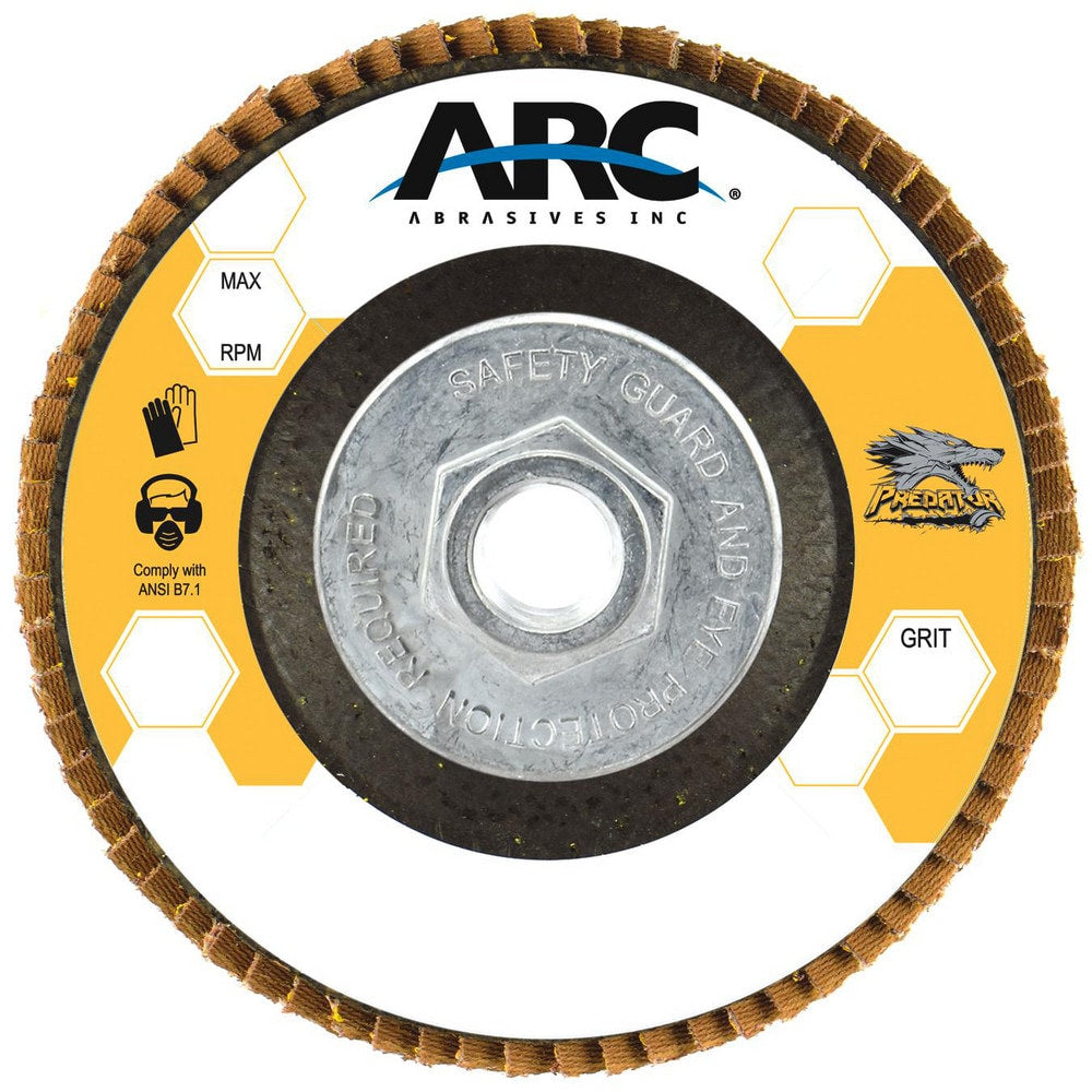Flap Disc:  4-1/2" Dia, 5/8-11" Hole, 40 Grit, Ceramic Alumina, Type 27