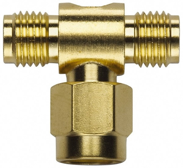 Coaxial Connectors; Connector Type: Jack x Plug x Jack Coupler; Impedance (Ohms): 50; Body Orientation: Tee