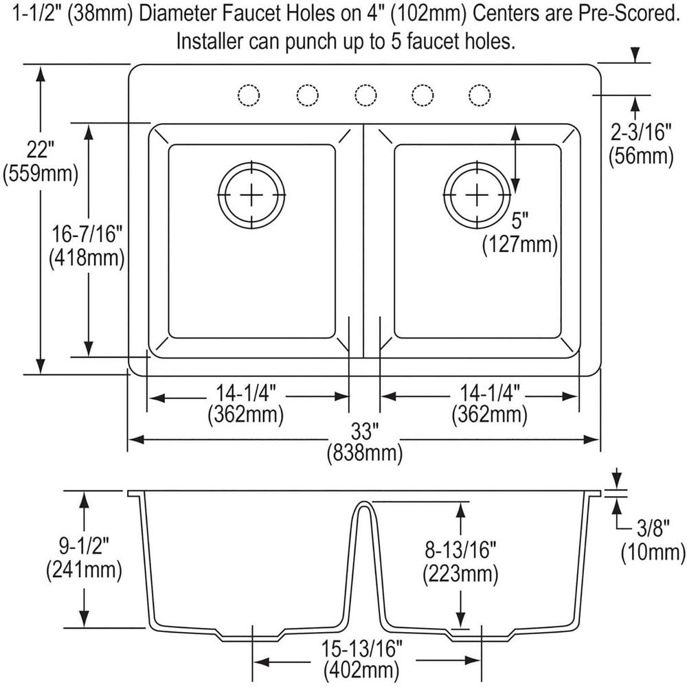 Sinks; Type: Drop-In; Mounting Location: Countertop; Number Of Bowls: 1; Material: Quartz; Faucet Included: No; Faucet Type: No Faucet; Depth (Inch): 9-1/2; Valve Design: No Valve