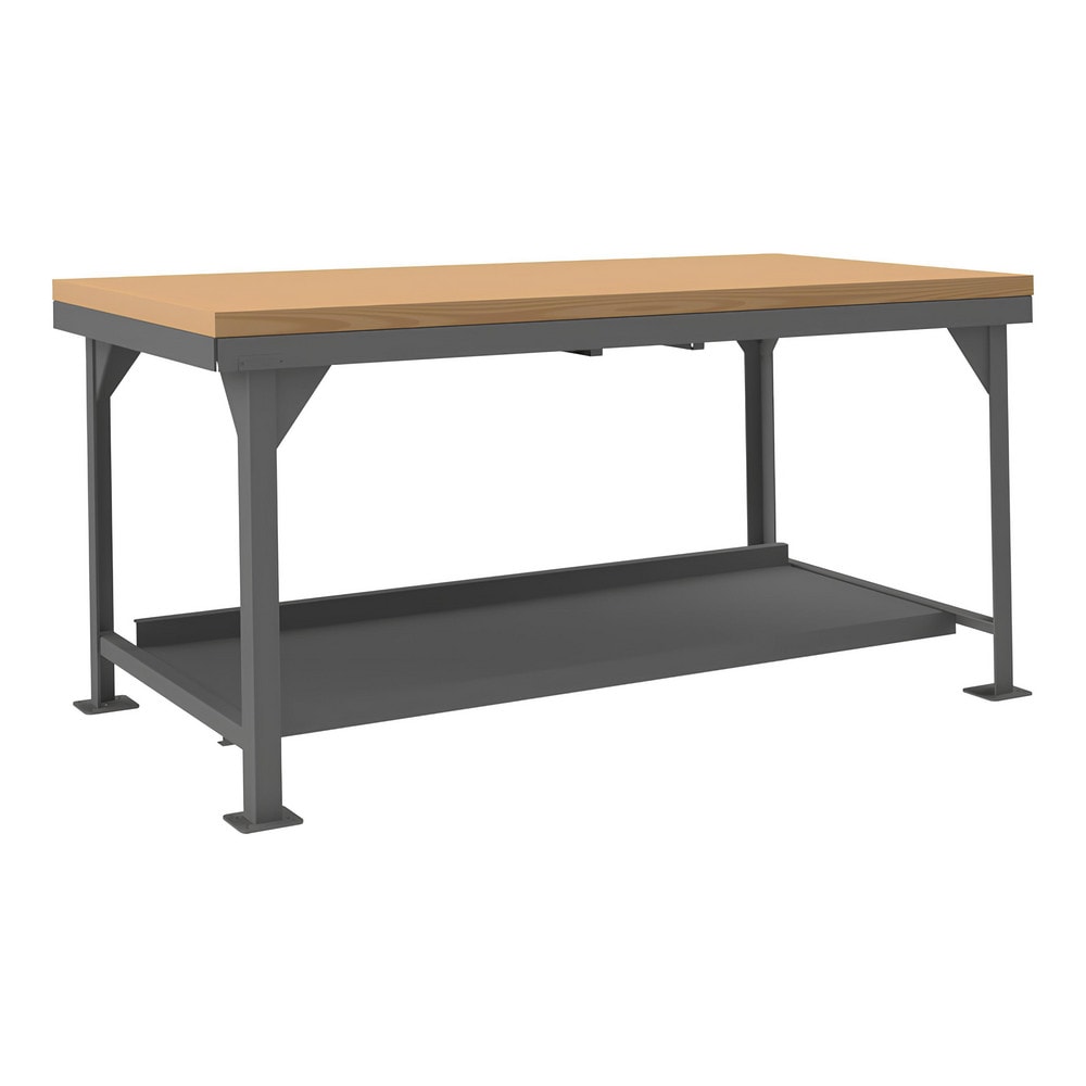 Heavy-Duty Work Table: 72" Wide, 6 to 34-1/4" High, Powder Coated & Textured, Steel Top, Steel Base, Gray