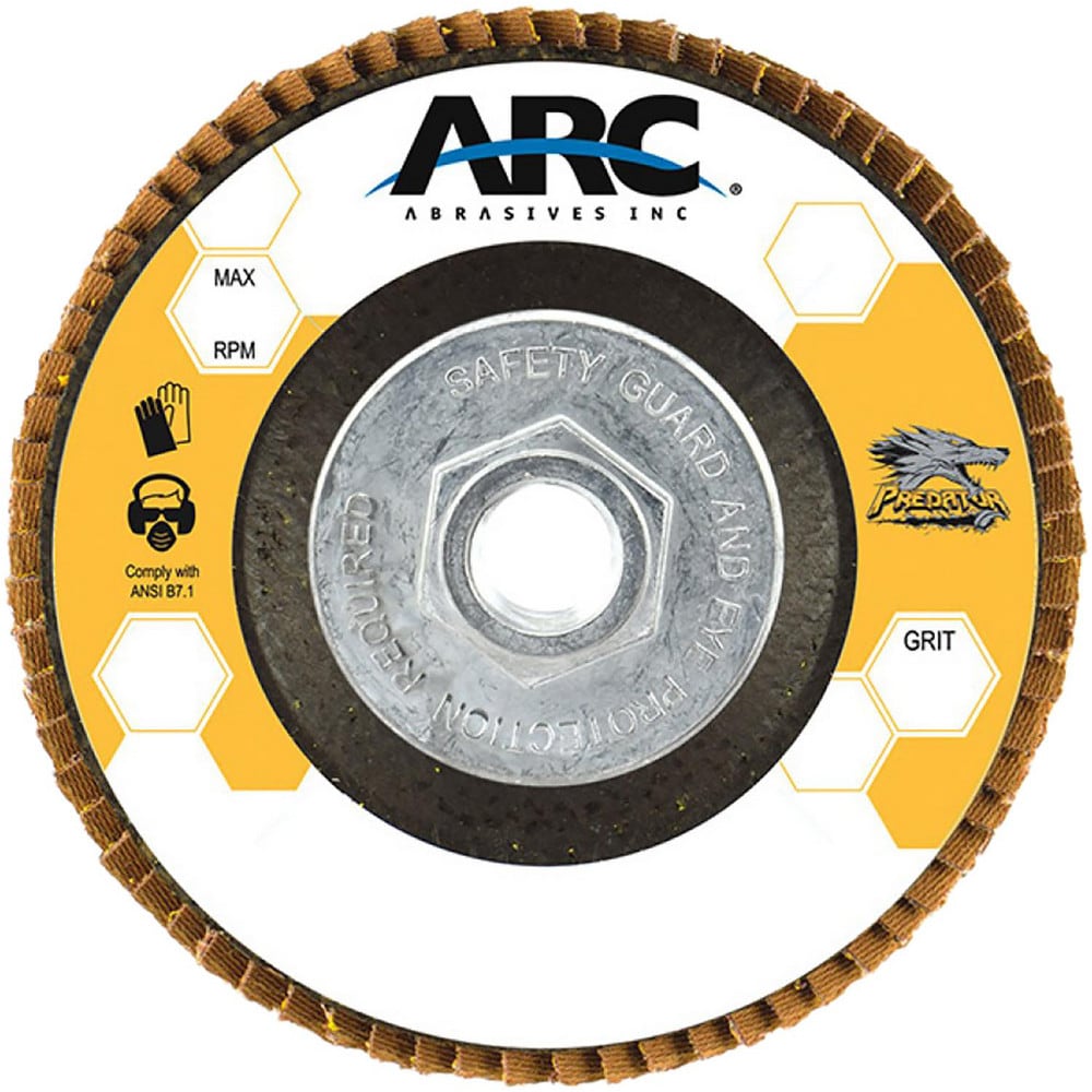 Flap Disc:  4.5" Dia, 5/8-11" Hole, 50 Grit, Ceramic Alumina, Type 27