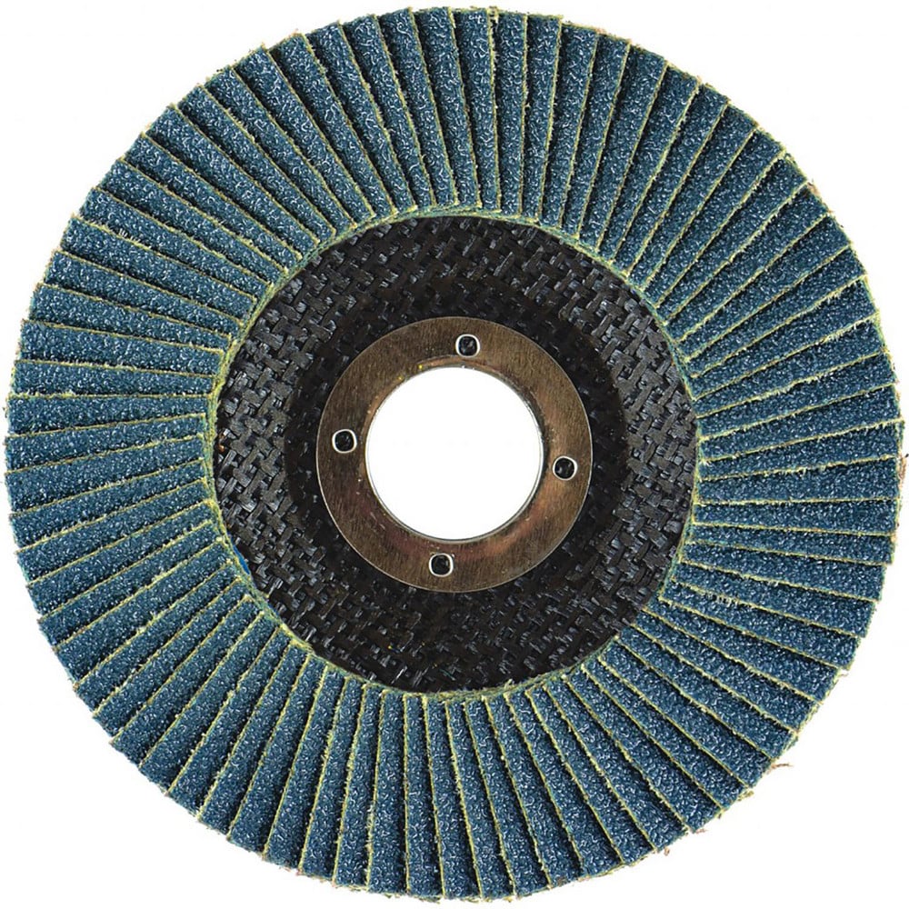 Flap Disc:  4.5" Dia, 5/8-11" Hole, 40 Grit, Zirconia Alumina, Type 29