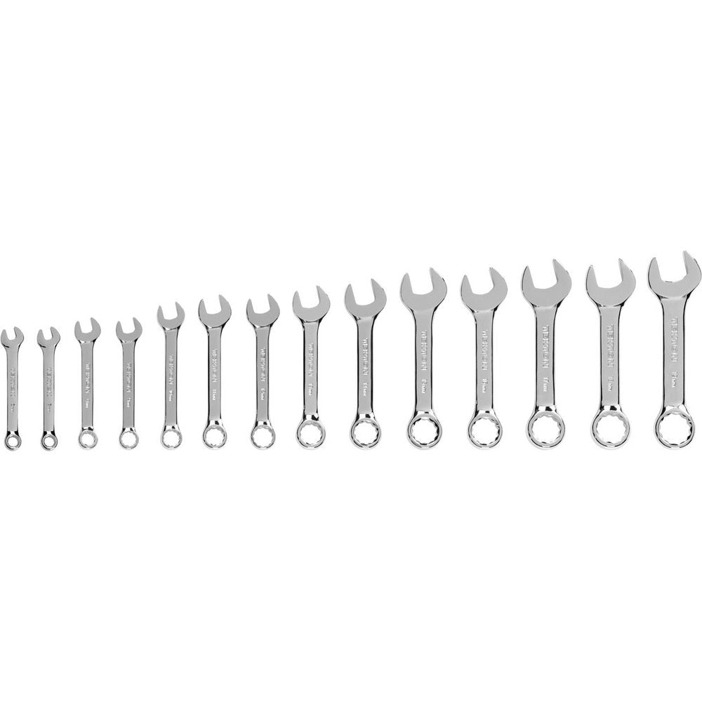 Stubby Combination Wrench Set: 14 Pc, Metric