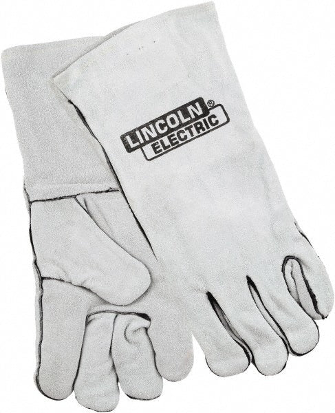 Welding Gloves: Lincoln Electric Synthetic Heat-Resistant Polymer-Coated, Leather, Pair, for General Welding