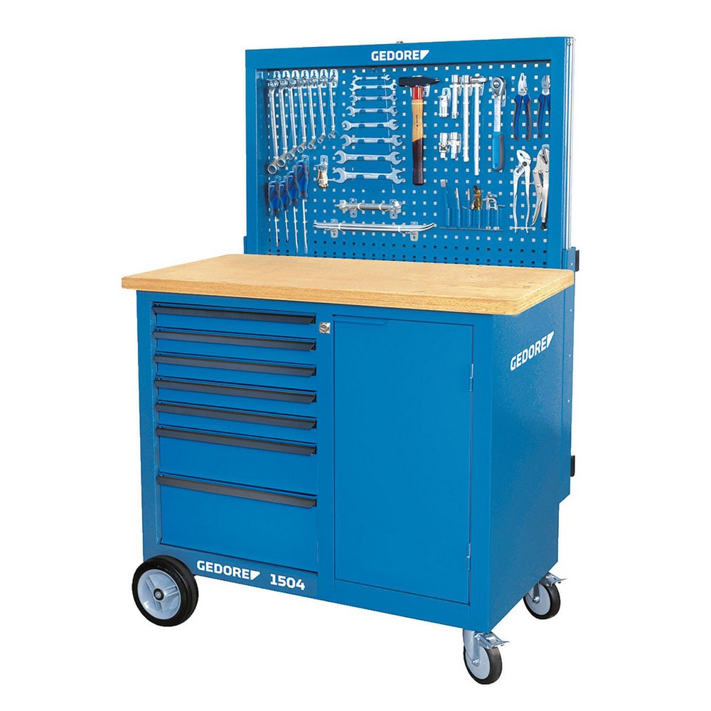 Mobile Work Benches; Type: Mobile Workbench; Bench Type: Workbench with Rear Panel and Hook Assortment; Edge Type: Round; Depth (Inch): 21-21/32; Leg Style: Fixed; Load Capacity (Lb.