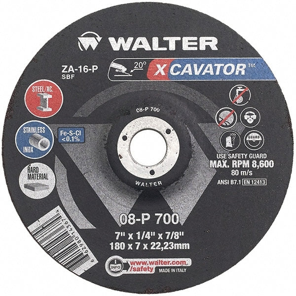 Depressed-Center Wheel: Type 27, 7" Dia, 1/4" Thick, 7/8" Hole, Aluminum Oxide