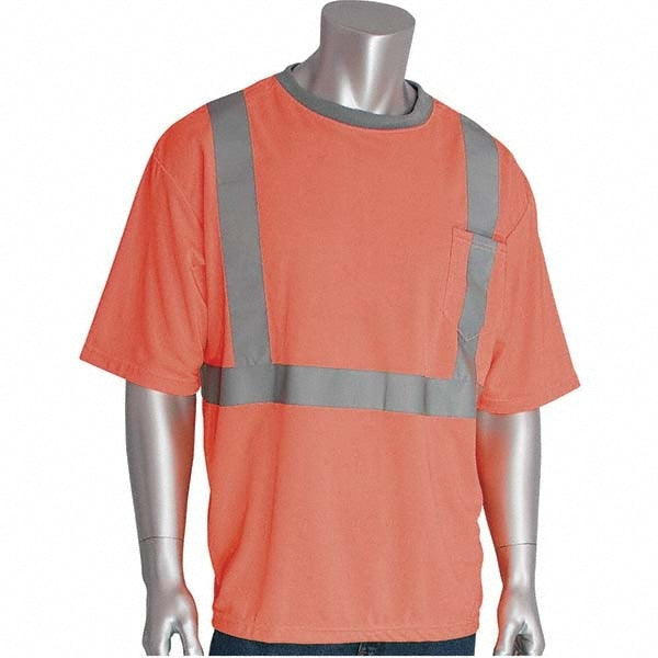 Work Shirt: High-Visibility, T-Shirt, 5X-Large, Polyester, High-Visibility Orange