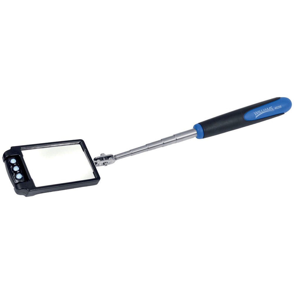 Inspection Mirrors; Mirror Type: Telescoping Inspection Mirror; Mirror Shape: Rectangular; Handle Type: LED Lighted Telescoping, Cushioned Grip Handle; Swivel Type: Ball Joint; Mirror Material: Glass; Handle Material: Vinyl, Nylon; Extended Length (Inch):