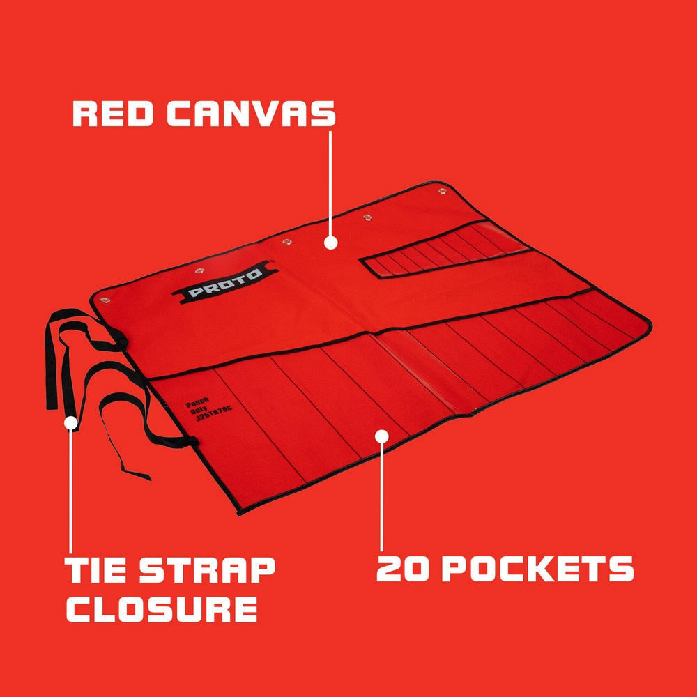 Wrench Tool Roll: 20 Pockets, Canvas, Red