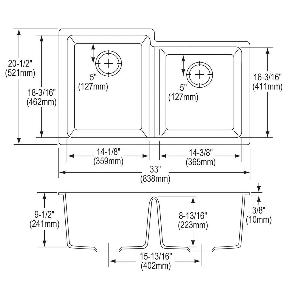 Sinks; Type: Undermount; Mounting Location: Countertop; Number Of Bowls: 2; Material: Quartz; Faucet Included: No; Faucet Type: No Faucet; Valve Design: No Valve