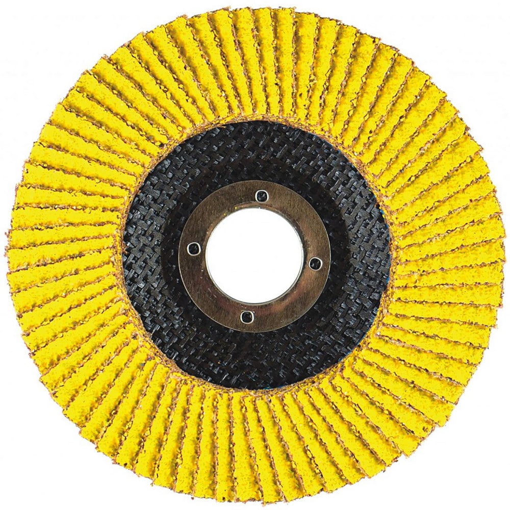 Flap Disc:  4" Dia, 5/8" Hole, 60 Grit, Ceramic Alumina, Type 27