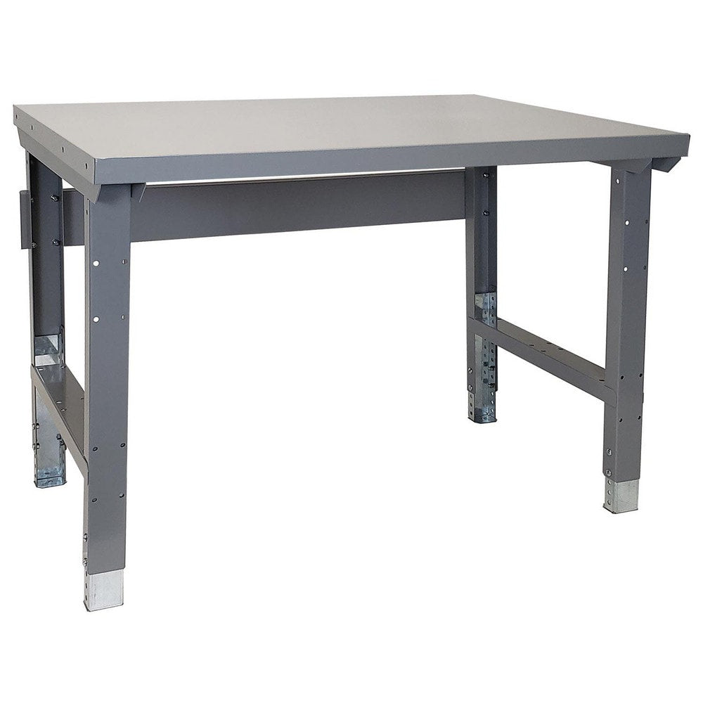 Height Adjustable Table: 60" Wide, 36" Deep, 32-1/4 to 44-1/4" High, Painted, Steel Top, Steel Base, Silver