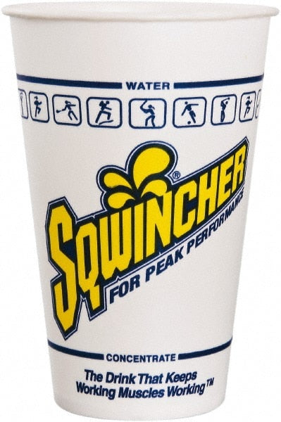 Drinking Cups; 12OZ WHT 100/PK SQWINCHER LOGO DISP CUPS