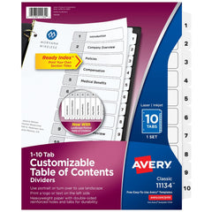 11 x 8 1/2" 1 to 10" Label, 5 Tabs, 3-Hole Punched, Preprinted Divider