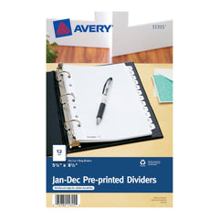 8 1/2 x 5 1/2" Jan to Dec Label, 12 Tabs, 7-Hole Punched, Preprinted Divider