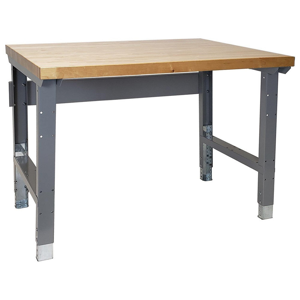 Height Adjustable Table: 60" Wide, 30" Deep, 32-1/4 to 44-1/4" High, Painted, Hardwood Top, Steel Base, Silver