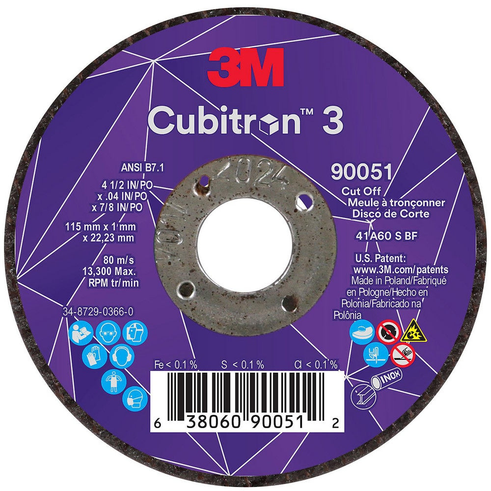 Cutoff Wheel: Type 1, 4-1/2" Dia, Ceramic