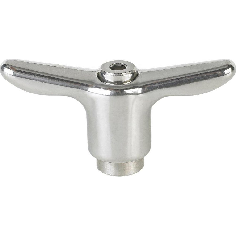 Adjustable Clamping Handle: T-Handle, M10x1.5 Thread, Stainless Steel Handle, 19.00 mm Hub Dia, Silver