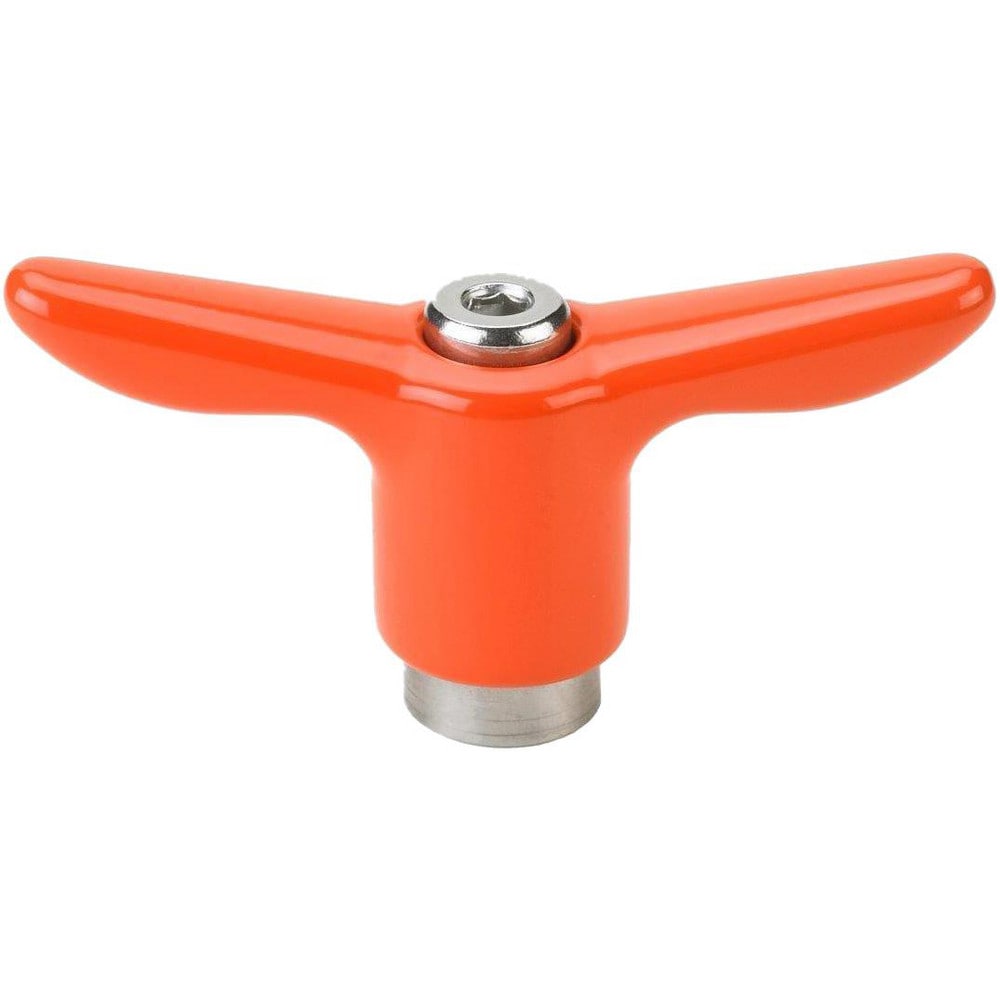 Adjustable Clamping Handle: T-Handle, M8x1.25 Thread, Stainless Steel Handle, 13.50 mm Hub Dia, Orange