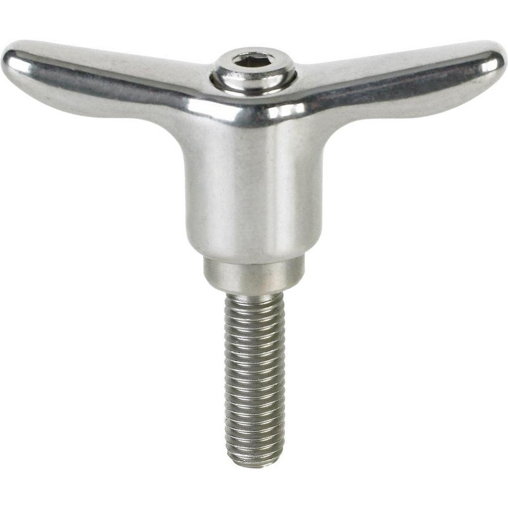 Adjustable Clamping Handle: T-Handle, 3/8-16 Thread, Stainless Steel Handle, 0.5300" Hub Dia, Silver