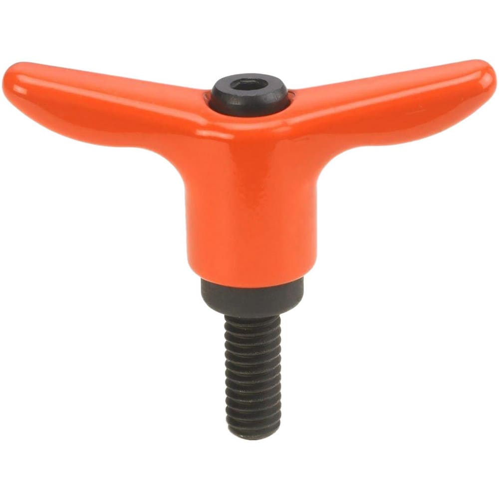 Adjustable Clamping Handle: T-Handle, #10-24 Thread, Die Cast Zinc Handle, 0.3900" Hub Dia, Orange