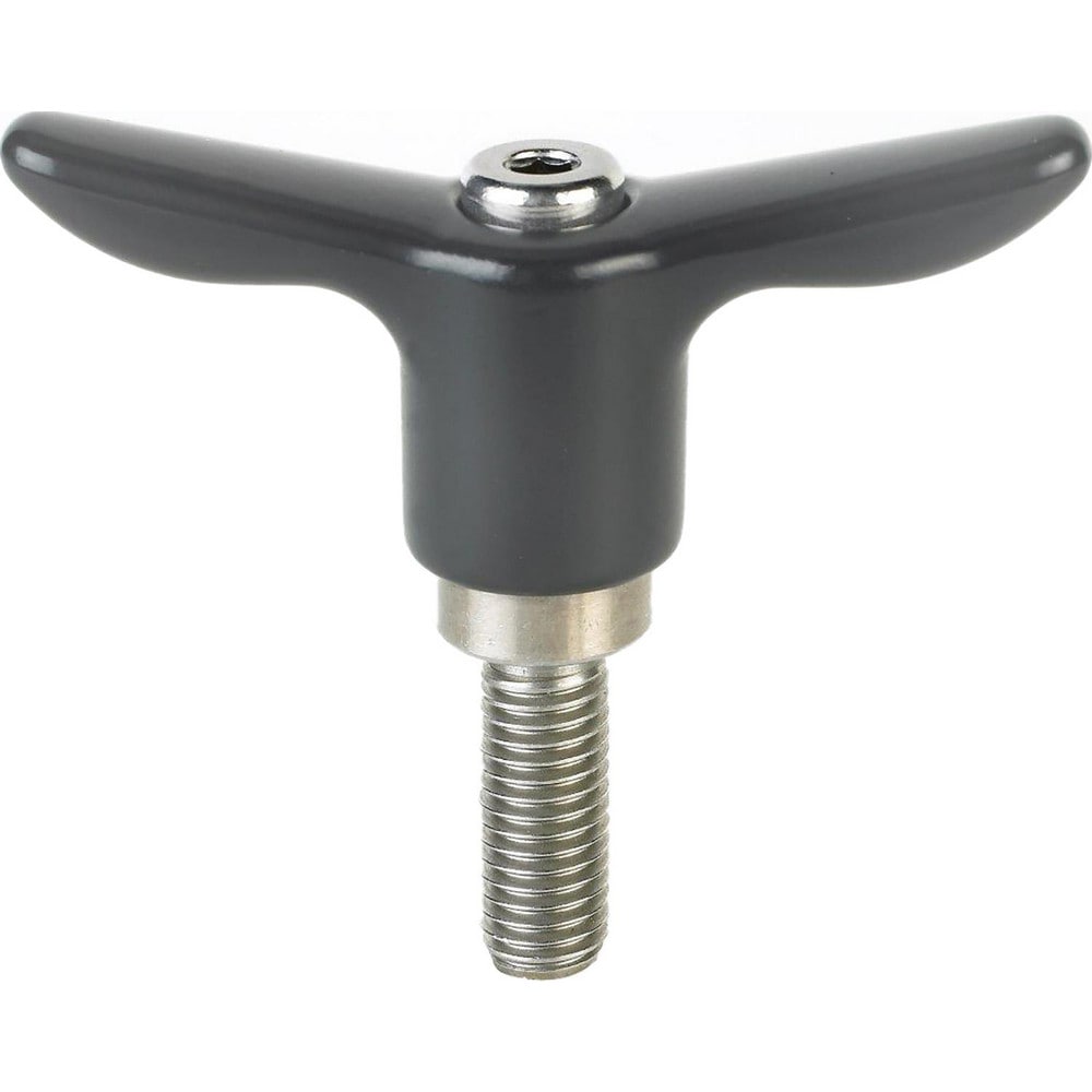 Adjustable Clamping Handle: T-Handle, 5/16-18 Thread, Stainless Steel Handle, 0.6300" Hub Dia, Black