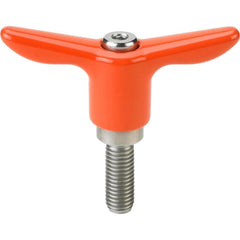 Adjustable Clamping Handle: T-Handle, M6x1 Thread, Stainless Steel Handle, 10.00 mm Hub Dia, Orange