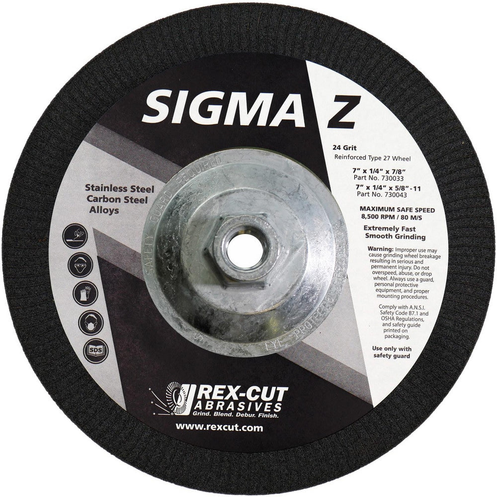 Depressed-Center Wheel: Type 27, 7" Dia, 1/4" Thick, 5/8-11 Hole, Zirconium