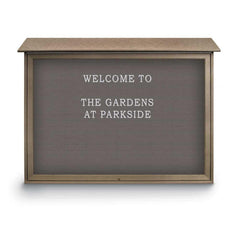 Enclosed Letter Board: 52" Wide, 40" High, Recycled Plastics, Weathered Wood