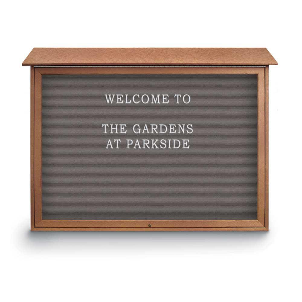 Enclosed Letter Board: 52" Wide, 40" High, Recycled Plastics, Cedar