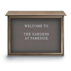 Enclosed Letter Board: 45" Wide, 36" High, Recycled Plastics, Weathered Wood